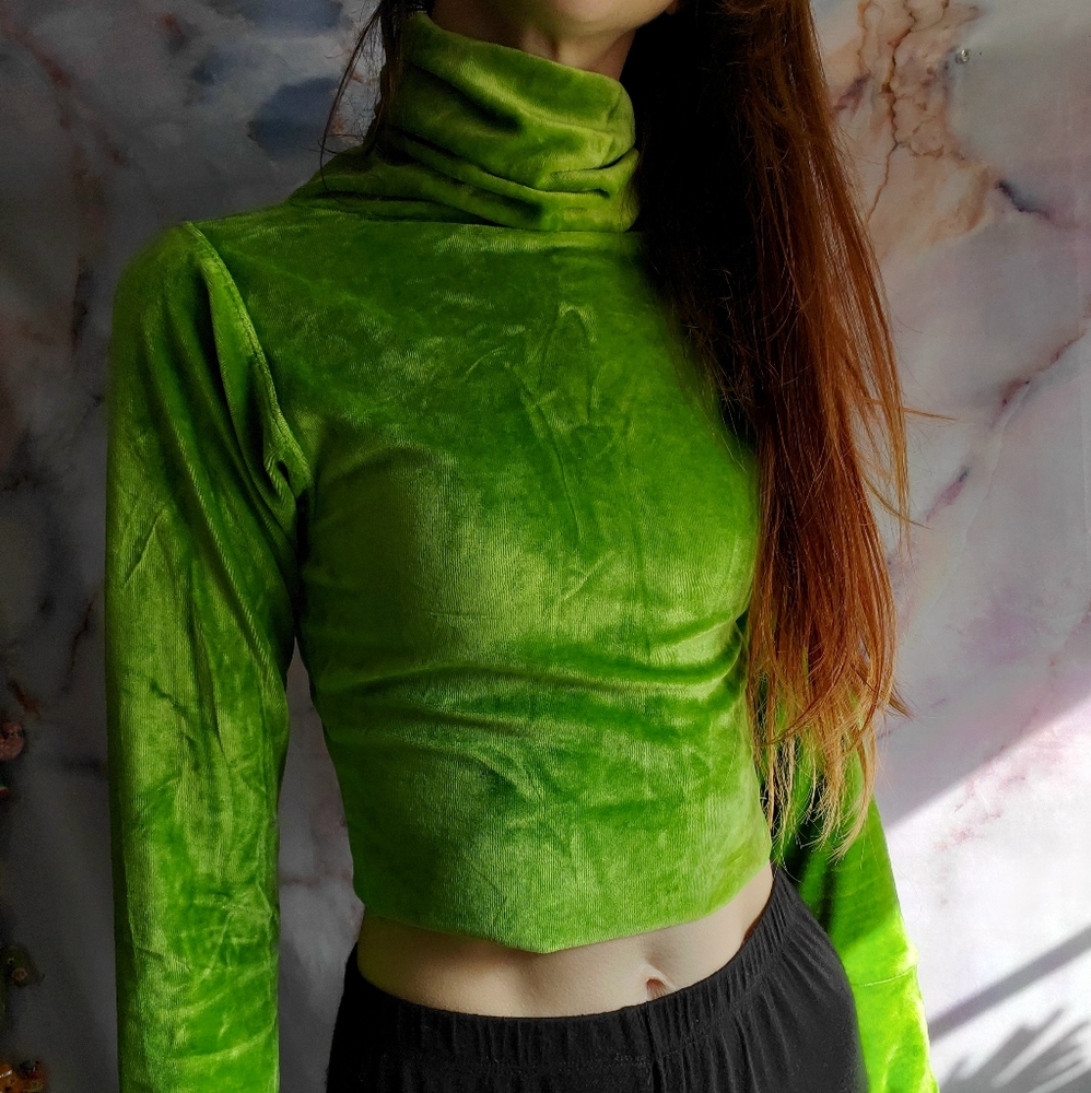 Etherglyphs Handmade Velour Cropped Turtleneck